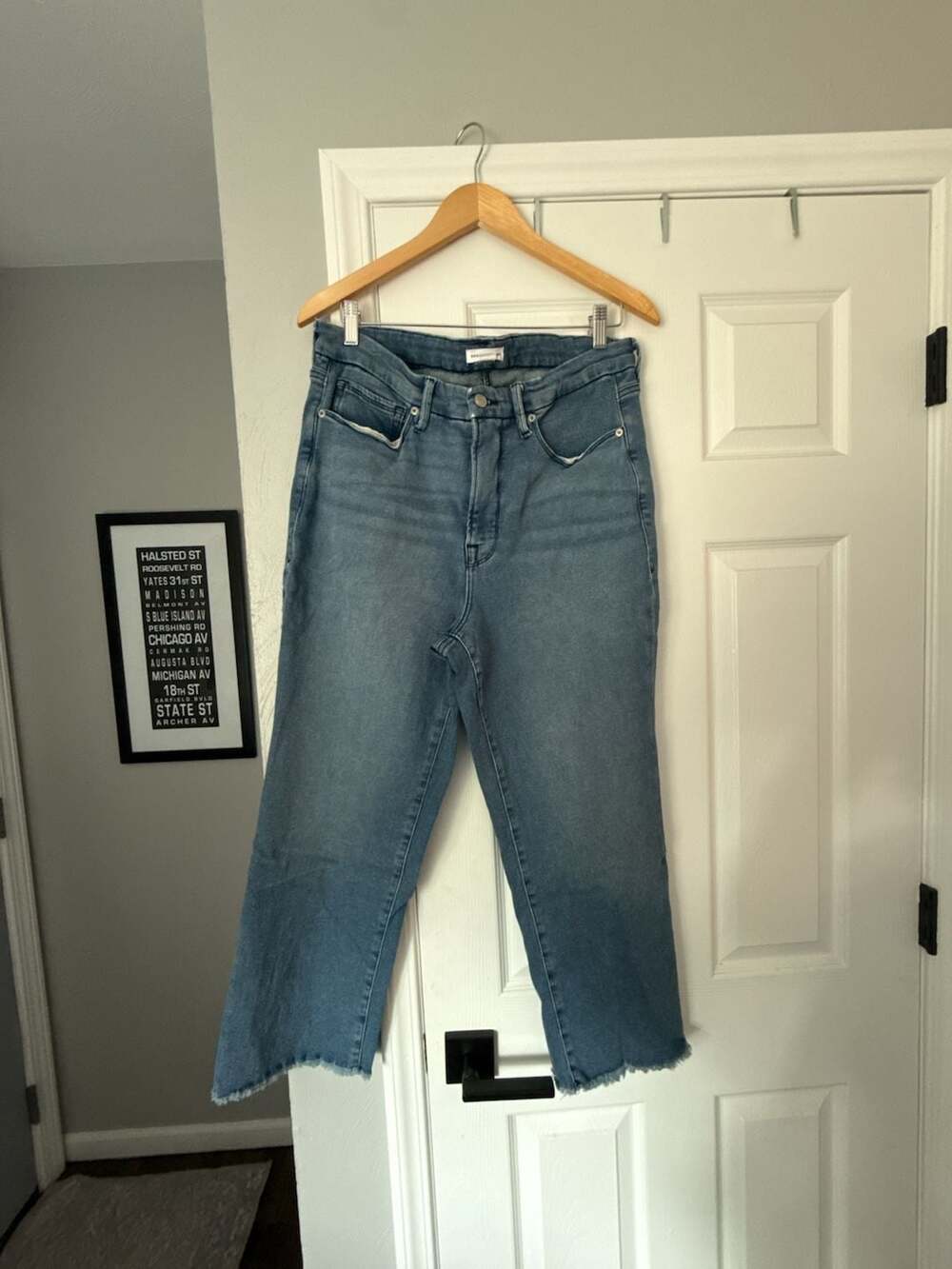 Good American Good Petite Straight Jeans Raw Hem Blue449 Size 16